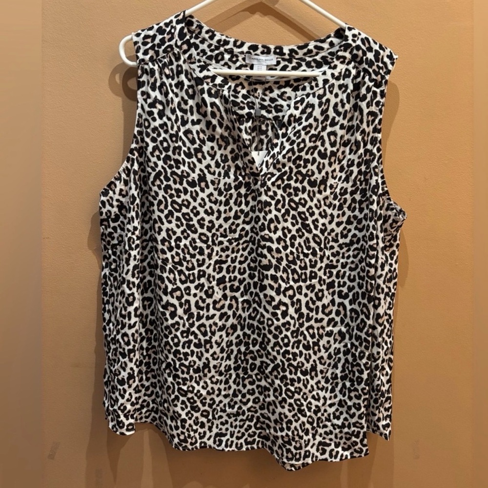 Carolina Belle Black and White Leopard Print Sleeveless Blouse - Picture 3 of 6